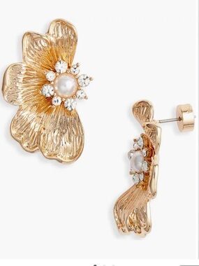 Nordstrom Gold Floral Pearl & Crystal Stud Earrings